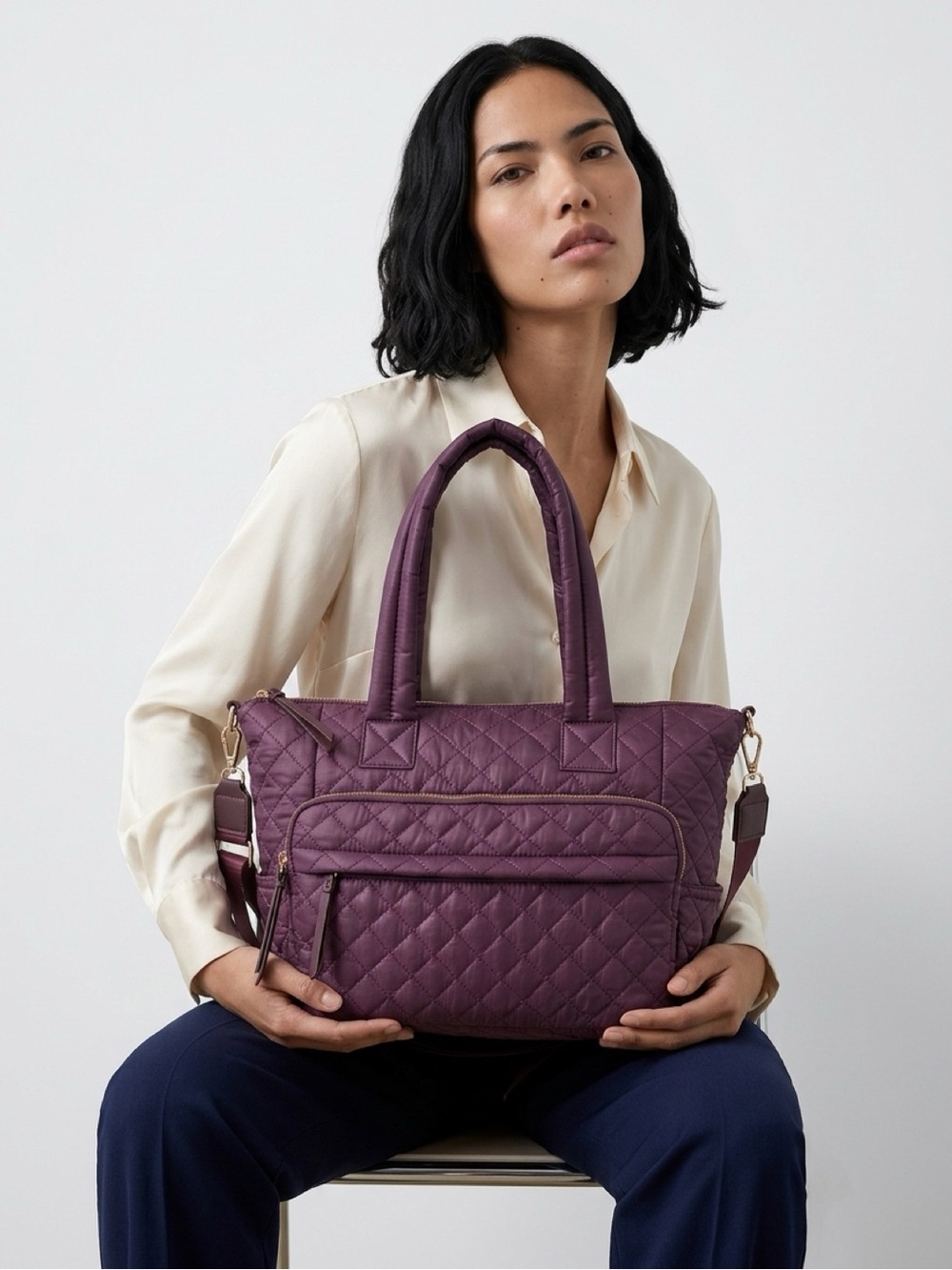 Urban Expressions Quilted Burgundy Tote Bag with Removable Strap NWOT